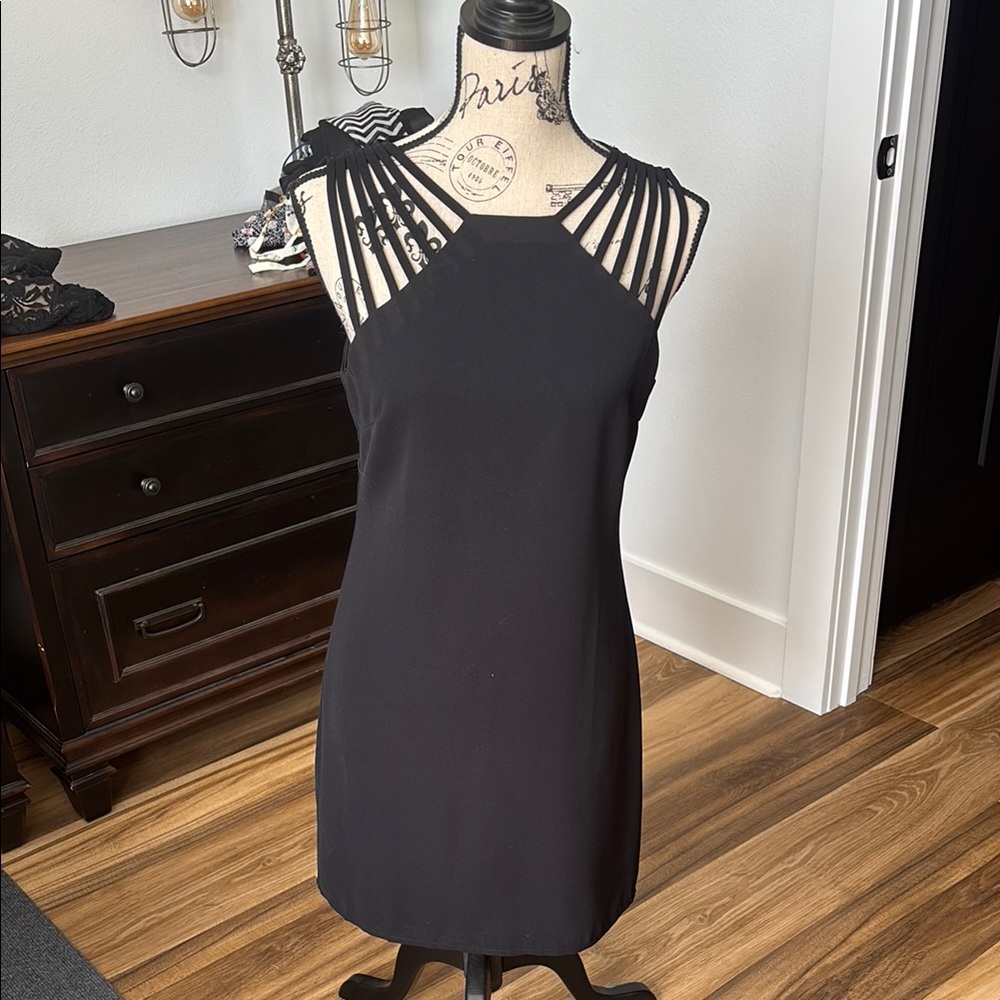 She and Sky Black Strappy Mini Dress